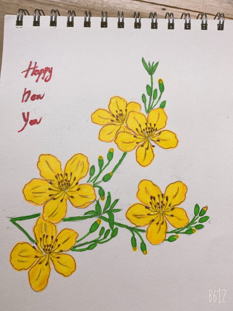 Decal trang trí tết cành hoa mai vàng 3