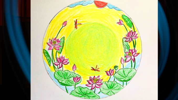 trang trí đĩa tròn hoạ tiết hoa sen
