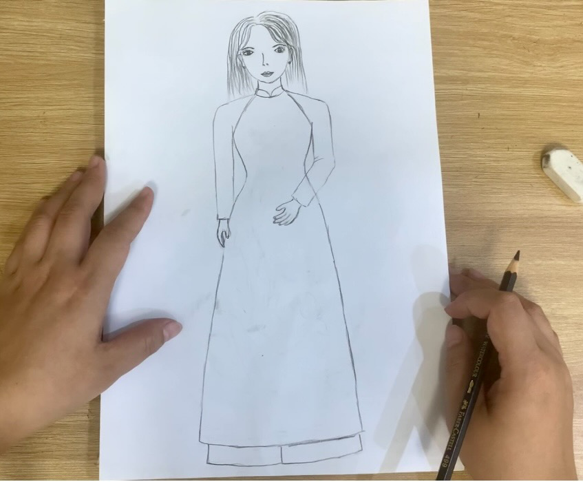 Vẽ cô giáo mặc áo dài